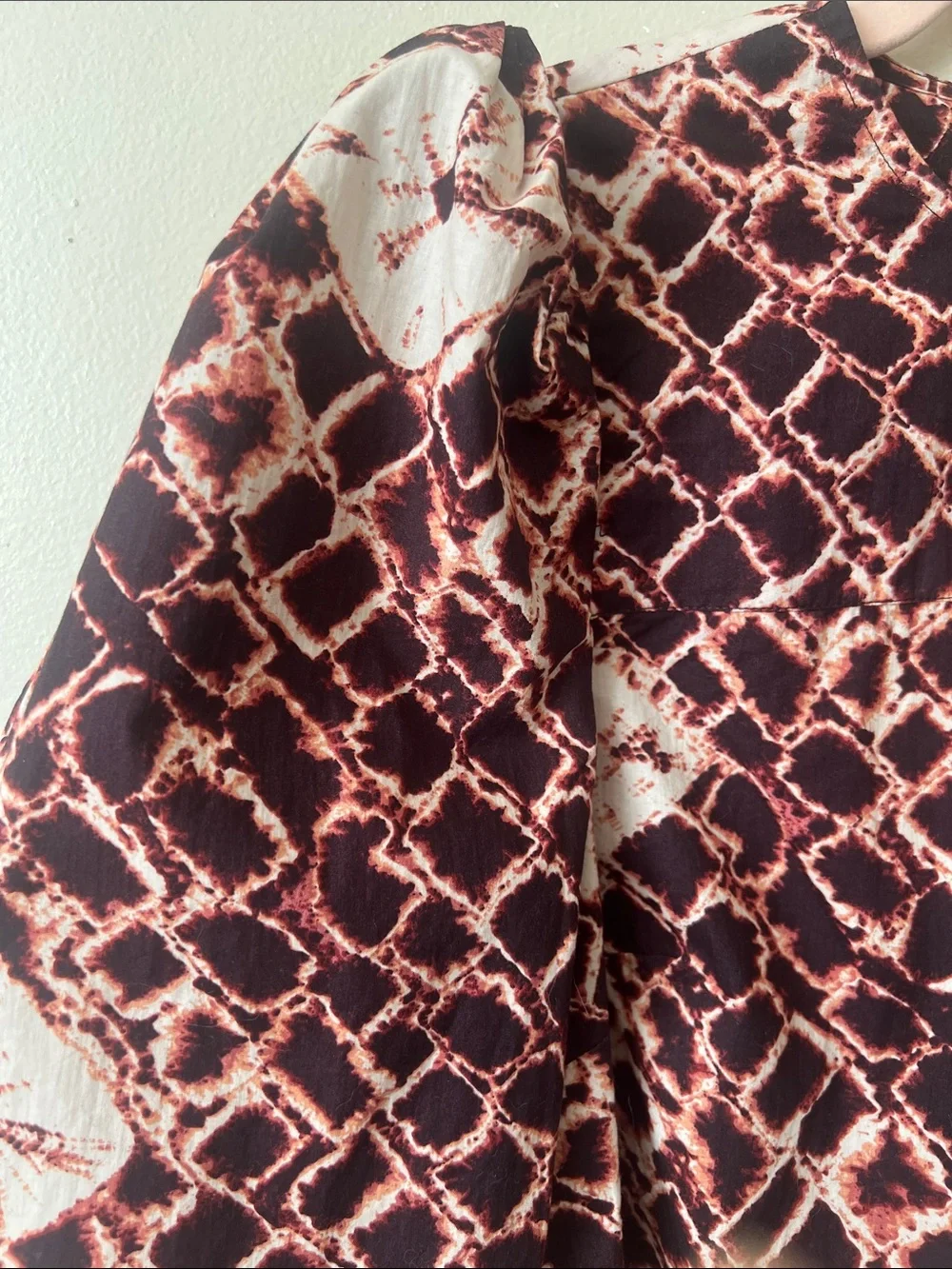 Ulla Johnson Ingrid Blouse Henna Shibori Puff Sleeve Cotton Top Size 0